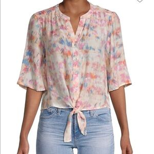 NANETTE Lepore Watercolor Sand Print Tie Waist Blouse Xs